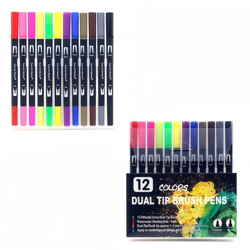 Water-based double-ended marker set - watercolor pen set - colored line drawing pen - soft tip pen - الصورة 6