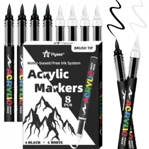 Acrylic Paint Pens, Automatic Ink Control System,Soft Brush Tip Markers,Black and White Paint Marker,for Canvas,Rock,Wood,Stone