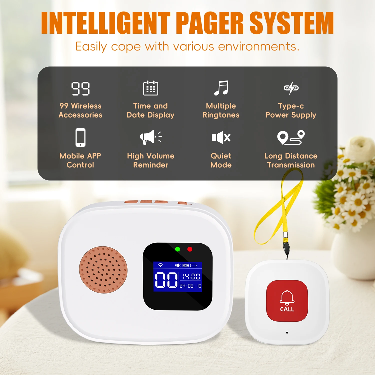 WiFi Emergency Call Button for Seniors Emergency Bracelet Emergency Alert System for Seniors Patients Disabled Elderly Receiver - الصورة 2
