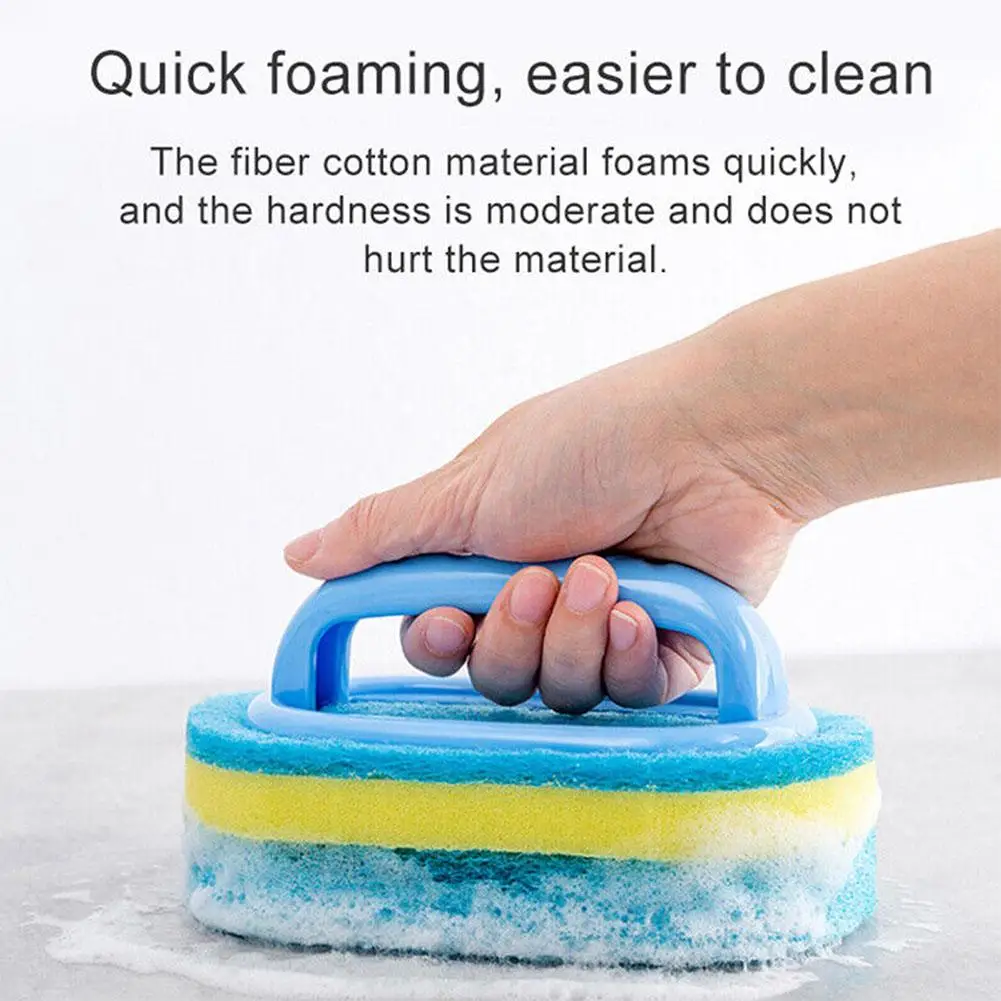 Sponge Cleaning Brush With Handle Bathtub Tile Scrub Brush Kitchen Bathroom Cleaning Household Supplies - الصورة 5