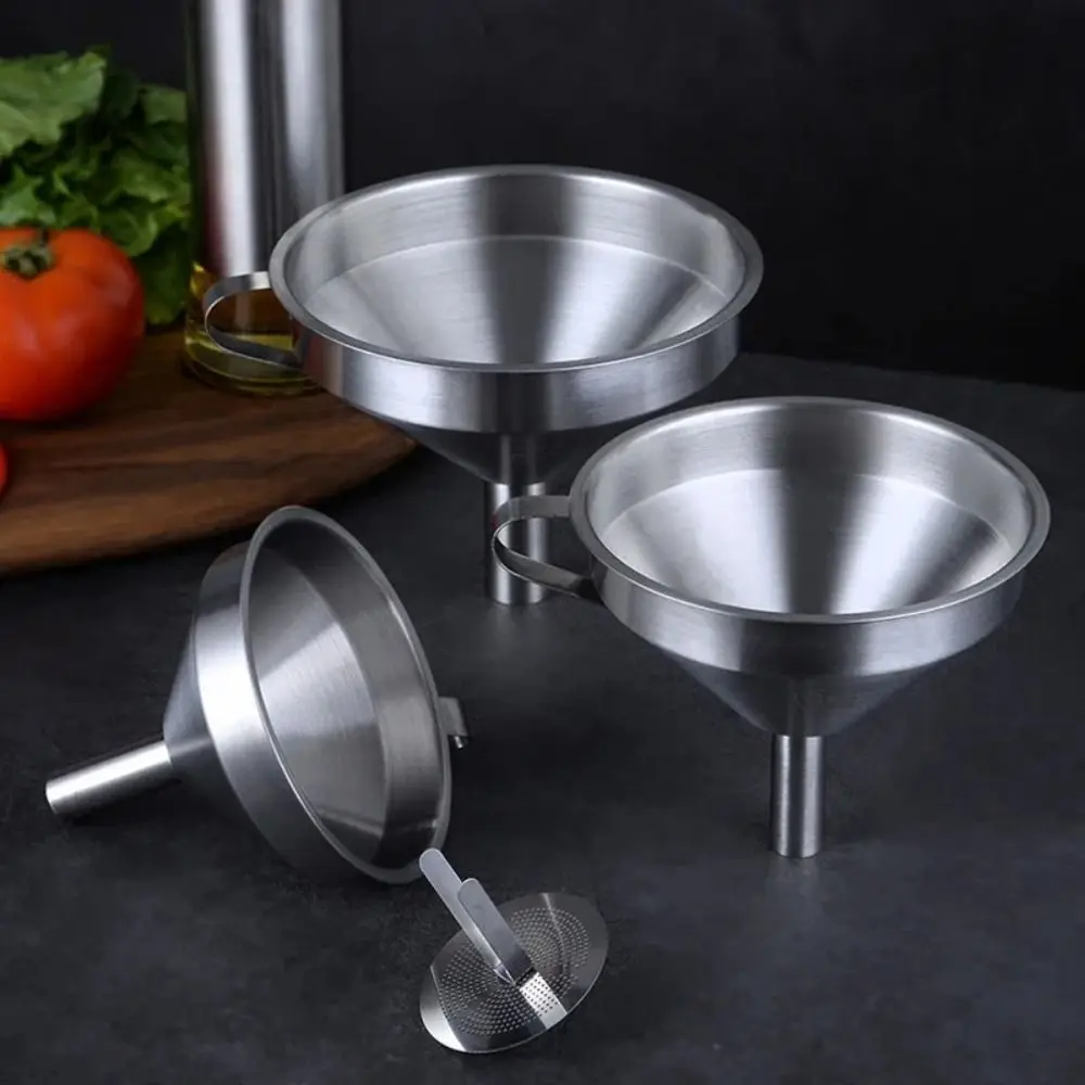 Stainless Steel Oil Liquid Metal Funnel with Detachable Filter Wide Mouth Funnel for Canning Kitchen Tools