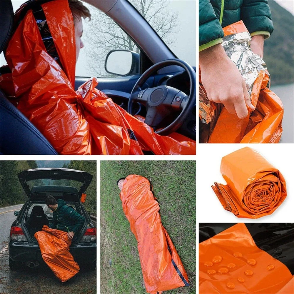 Portable Waterproof Emergency Survival Sleeping Bag Outdoor Edc Camping Gear Thermal Sack First Aid Rescue Kit Mylar Blanket - الصورة 6