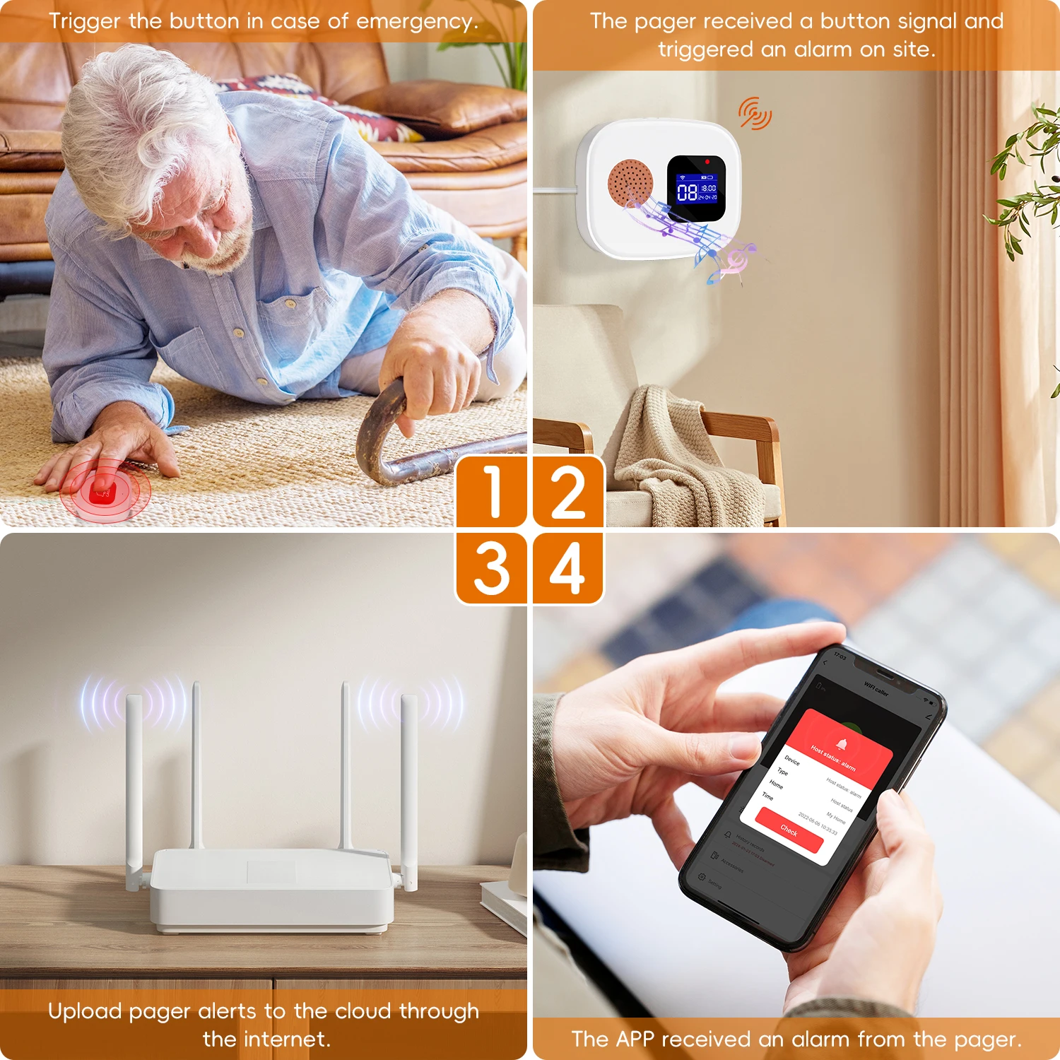 WiFi Emergency Call Button for Seniors Emergency Bracelet Emergency Alert System for Seniors Patients Disabled Elderly Receiver - الصورة 4