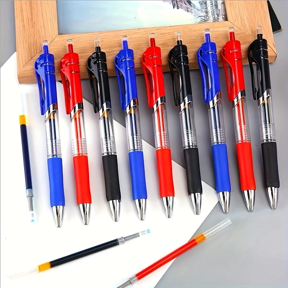 10pcs Retractable Gel Pens, Black Red Ink 0.5mm, Smooth Writing, Ball Point Pens, Office Supplies and Stationery Back To School