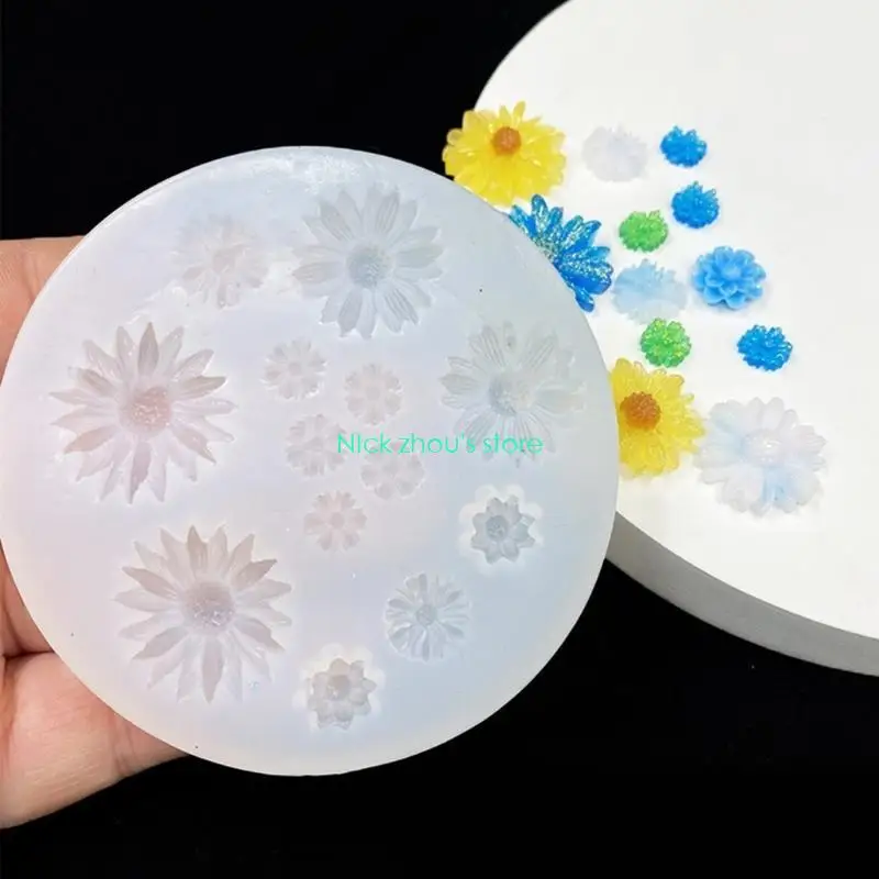 E15E Silicone Resin Earrings Mold Flower Pendant Mold for DIY Car Home Decorations - الصورة 3
