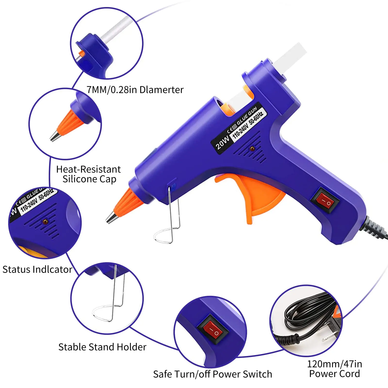 20W Hot Melt Glue Gun Household Industrial Mini Guns Electric Heat Temperature Tool Use 7mm Glue Sticks - الصورة 2
