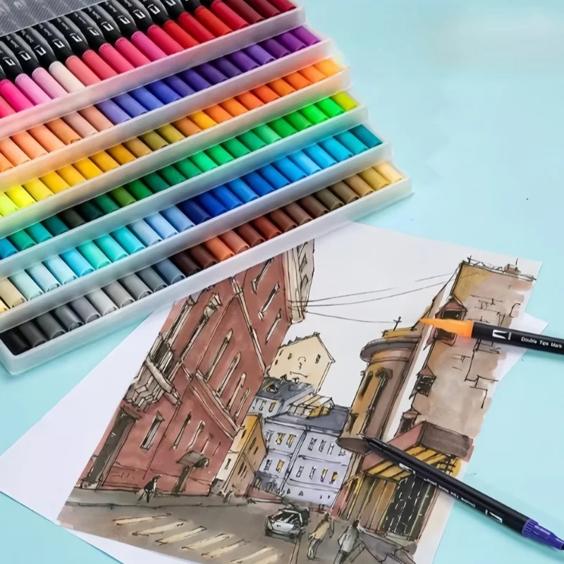 Water-based double-ended marker set - watercolor pen set - colored line drawing pen - soft tip pen - الصورة 4
