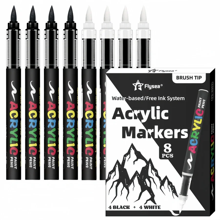 Acrylic Paint Pens, Automatic Ink Control System,Soft Brush Tip Markers,Black and White Paint Marker,for Canvas,Rock,Wood,Stone - الصورة 6