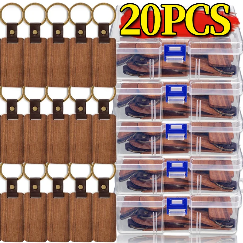 DIY Souvenir Blank Keychain Wooden PU Leather Strap Keyrings Car Pendant Handmade Keyring Jewelry Making Crafts Souvenir Gifts - الصورة 2
