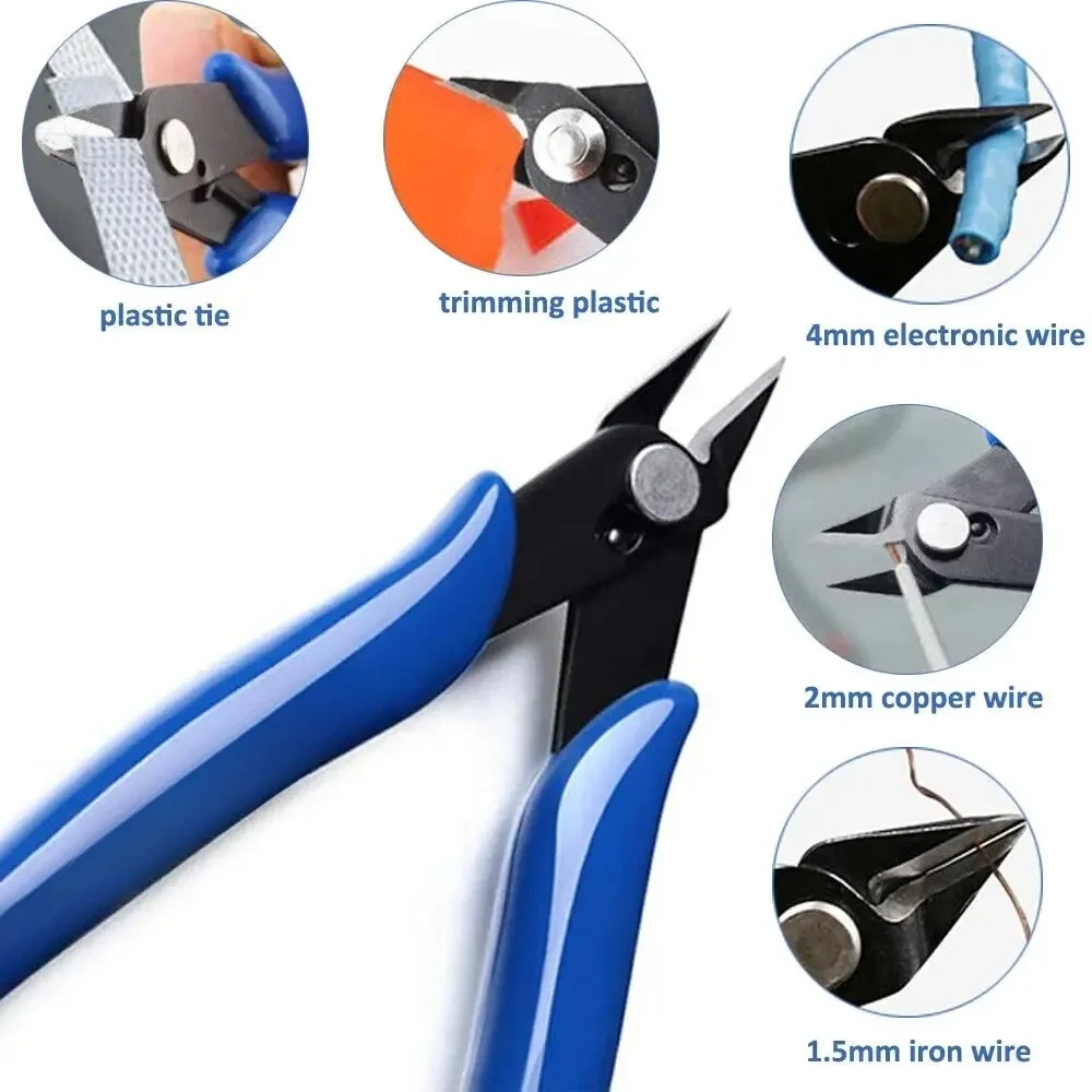 Blue Electricians Pliers Tools Electrician Hand Tool Carbon Steel home Electrical Wire Cable Cutters Side Snips Flush Nipper - الصورة 2