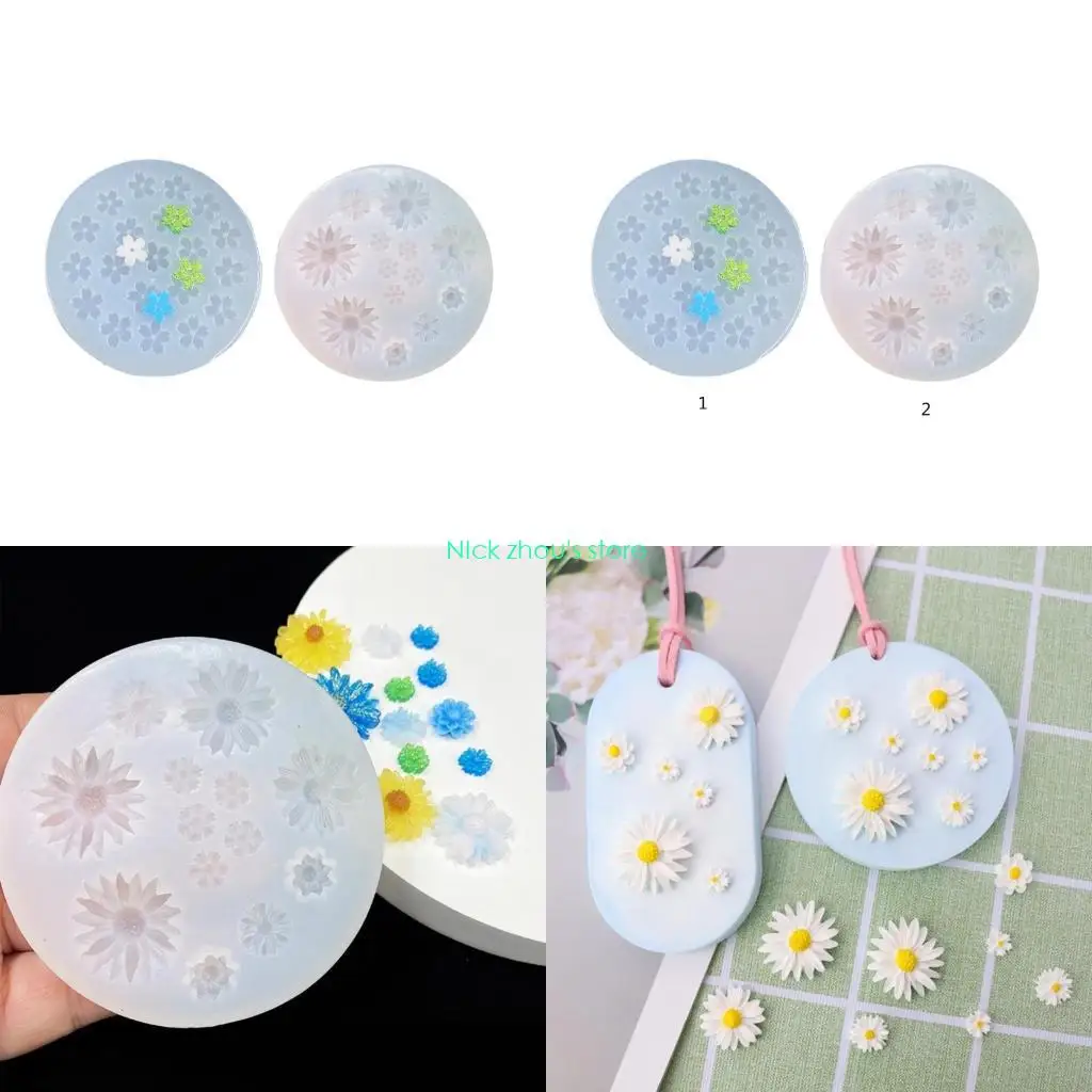 E15E Silicone Resin Earrings Mold Flower Pendant Mold for DIY Car Home Decorations