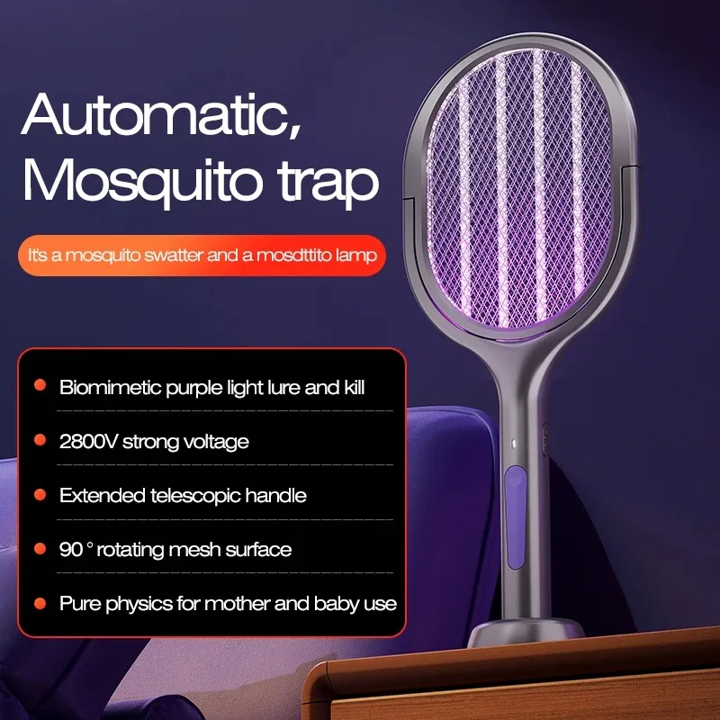 Telescopic Electric Mosquito Swatter & UV Trap Lamp, Extendable 109cm, Safe Physical Killer, Rechargeable, Wall Mount No Gap - الصورة 2