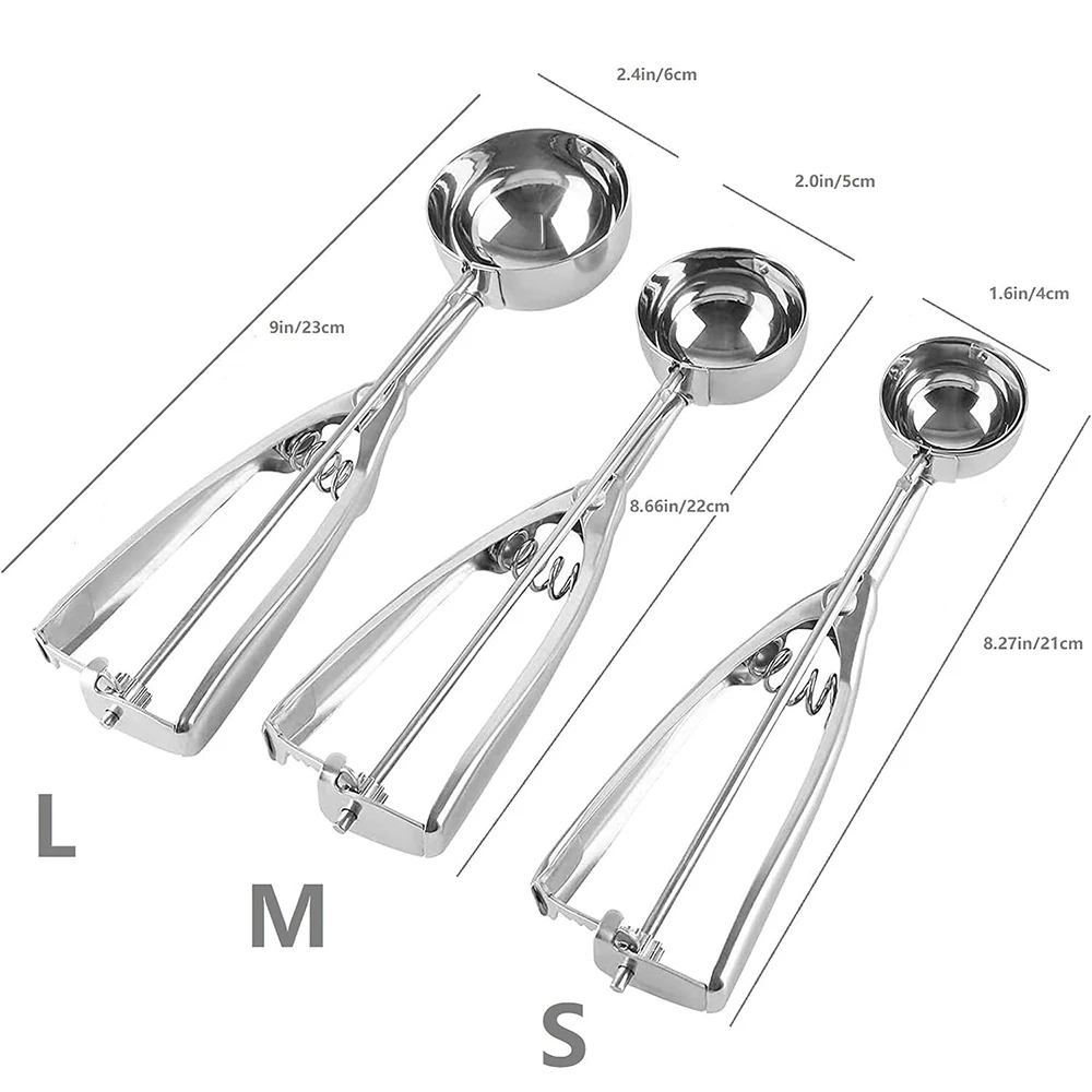 Thickened Stainless Steel Ice Cream Scoop with Trigger Fruit Baller Measuring Spoon for Baking Fruit Cookie Dough Cupcake - الصورة 3