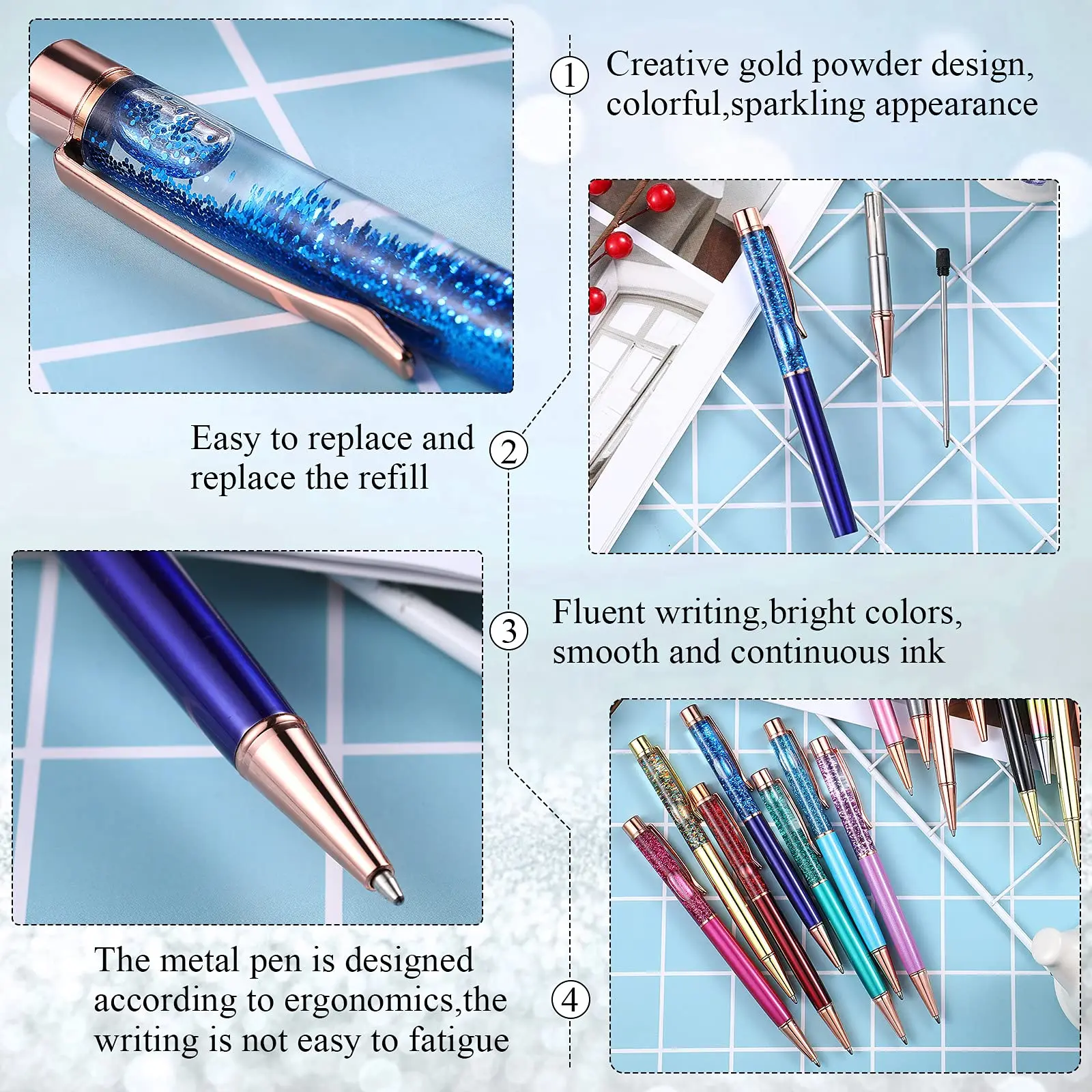 Luxury Colorful Oil Gold Powder Quicksand Ballpoint Pen 1.0mm Metal Rotating Ballpen School Office Writing Supply - Image 4
