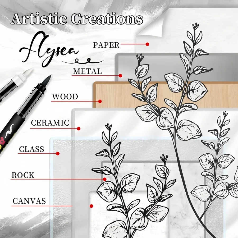 Acrylic Paint Pens, Automatic Ink Control System,Soft Brush Tip Markers,Black and White Paint Marker,for Canvas,Rock,Wood,Stone - الصورة 5