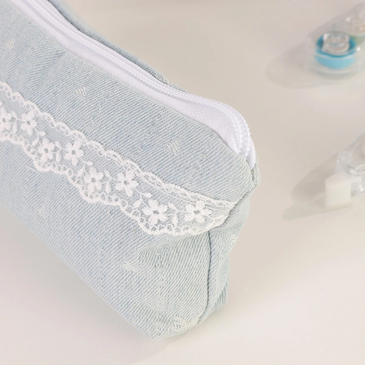 Exquisite and cute bow-patterned pencil case, floral and green decorated portable pencil case, storage for study office supplies - الصورة 5