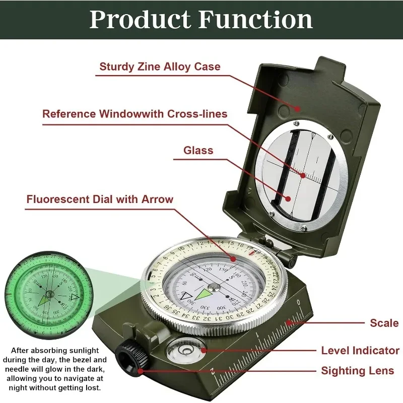 1-10PCS Professional Sighting Compass, High-Precision Waterproof Tool for Survival, Tactical Navigation & Outdoor Exploration - الصورة 2