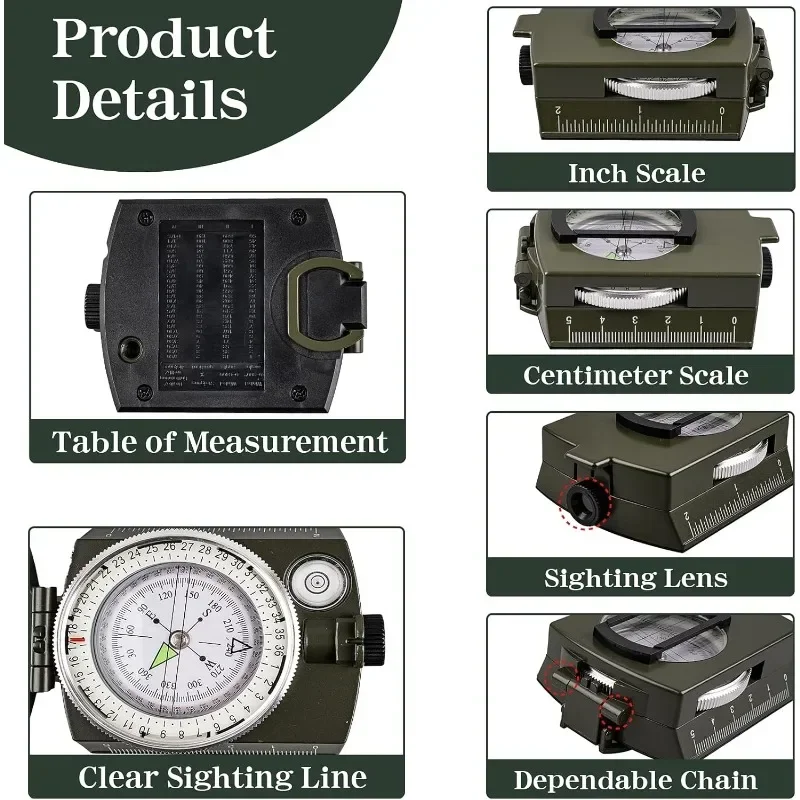 1-10PCS Professional Sighting Compass, High-Precision Waterproof Tool for Survival, Tactical Navigation & Outdoor Exploration - الصورة 3