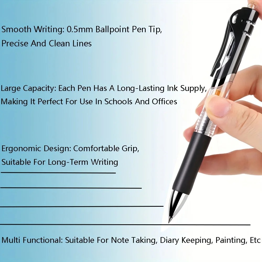 10pcs Retractable Gel Pens, Black Red Ink 0.5mm, Smooth Writing, Ball Point Pens, Office Supplies and Stationery Back To School - Image 4