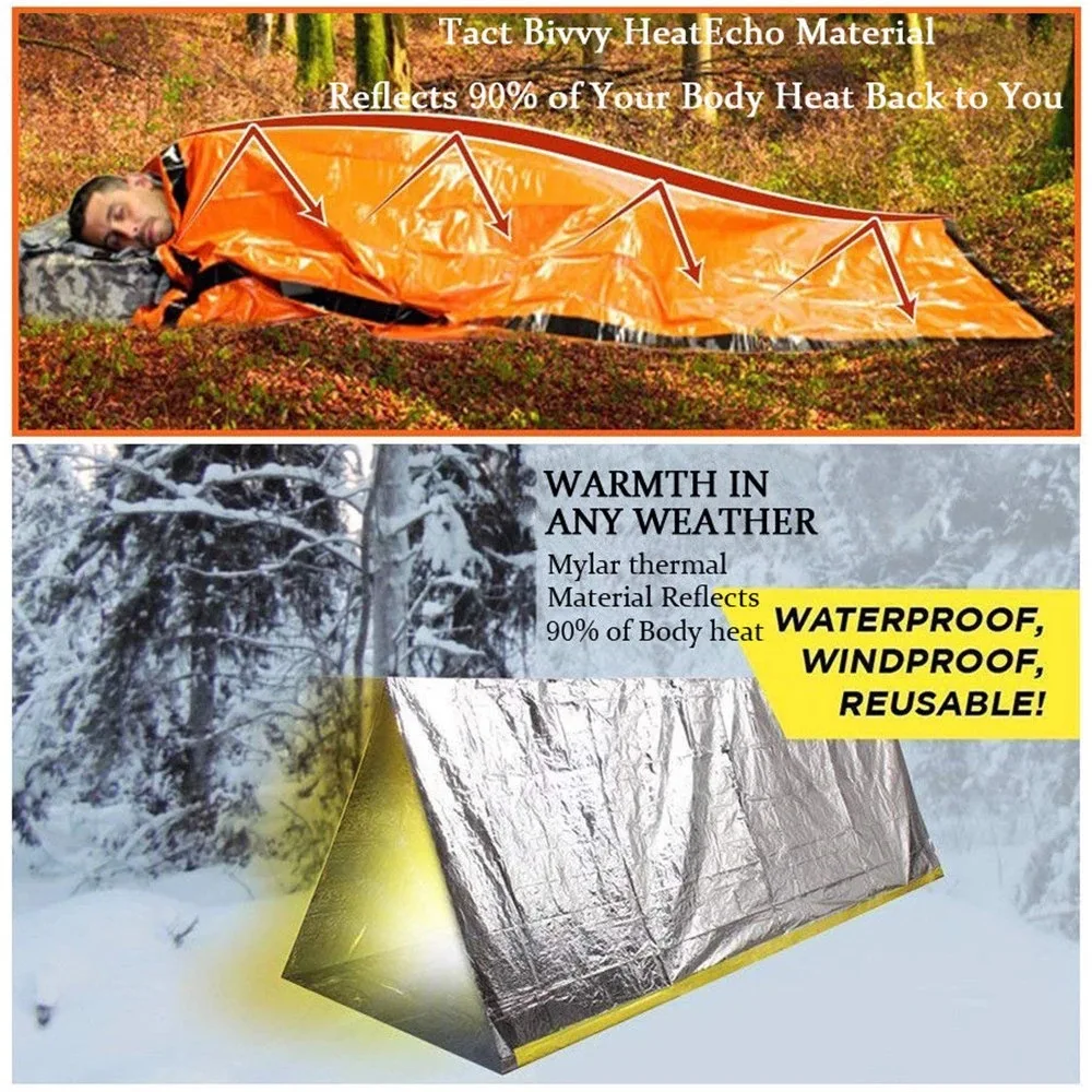 Portable Waterproof Emergency Survival Sleeping Bag Outdoor Edc Camping Gear Thermal Sack First Aid Rescue Kit Mylar Blanket - الصورة 5