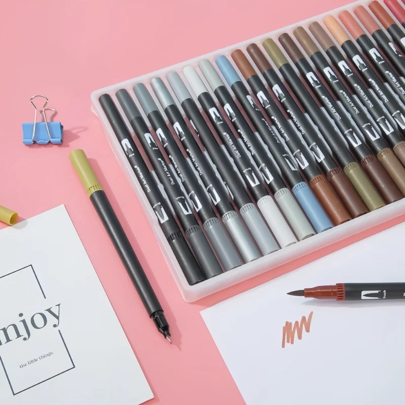 Water-based double-ended marker set - watercolor pen set - colored line drawing pen - soft tip pen - الصورة 3