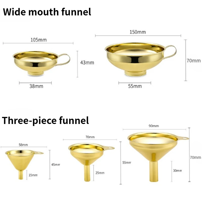 Food grade stainless steel golden wide mouthed funnel,for jam,oil leakage,mixed grains,used for filling bottles for kitchen use - الصورة 3