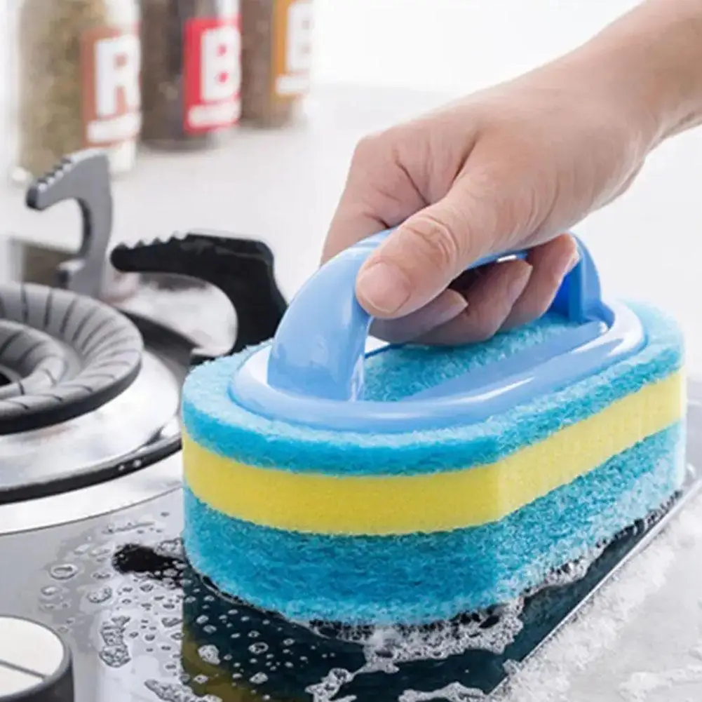 Sponge Cleaning Brush With Handle Bathtub Tile Scrub Brush Kitchen Bathroom Cleaning Household Supplies - الصورة 4