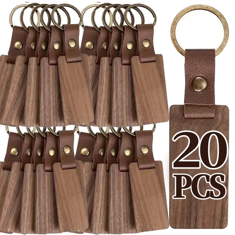 DIY Souvenir Blank Keychain Wooden PU Leather Strap Keyrings Car Pendant Handmade Keyring Jewelry Making Crafts Souvenir Gifts