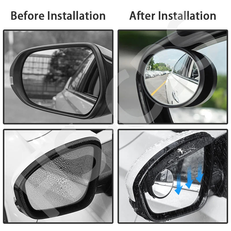 Car Rearview Blind Spot Mirror Rain Eyebrow Visor Side Snow Visor Rain Cover For Peugeot 208 3008 308 2008 207 107 4008 5008 508 - الصورة 3