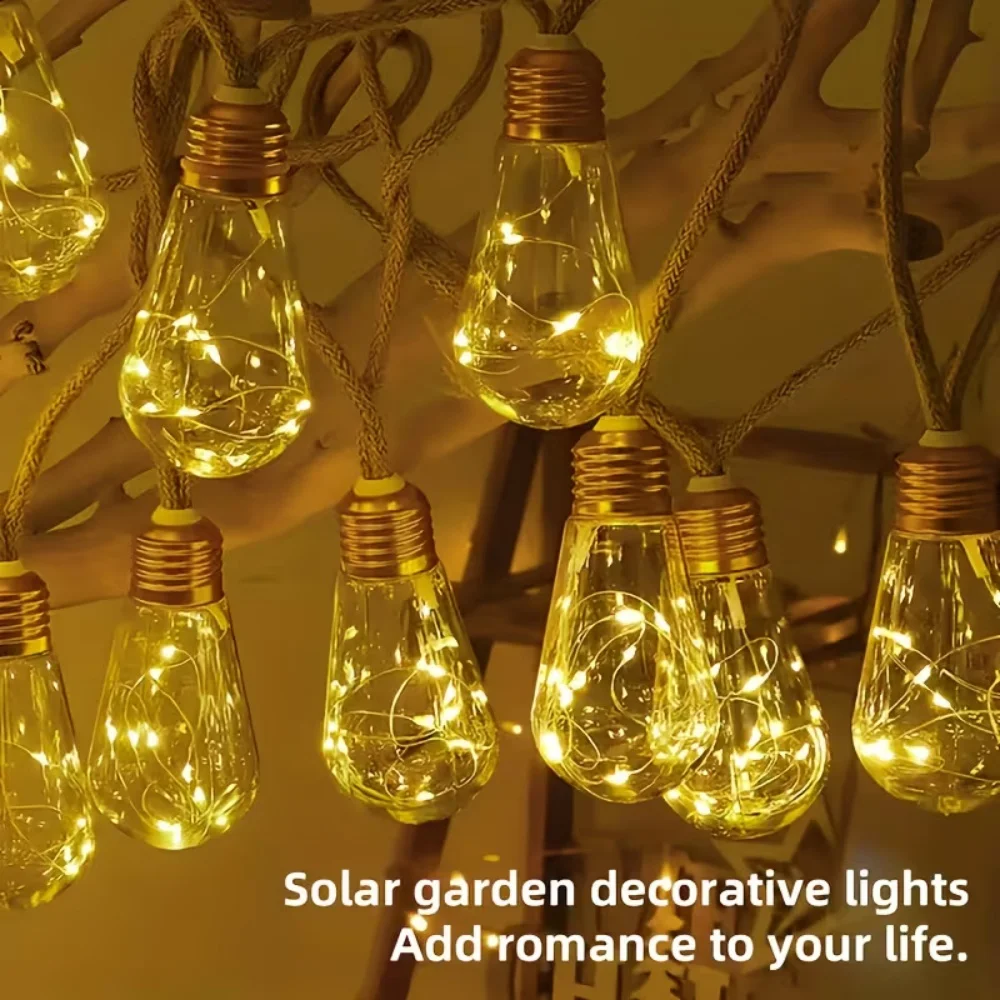 16/10 LED Solar Hemp Rope Fairy String Lights Waterproof Outdoor Decorative Lights With 8 Modes For Patio Garden Party Decor - الصورة 3