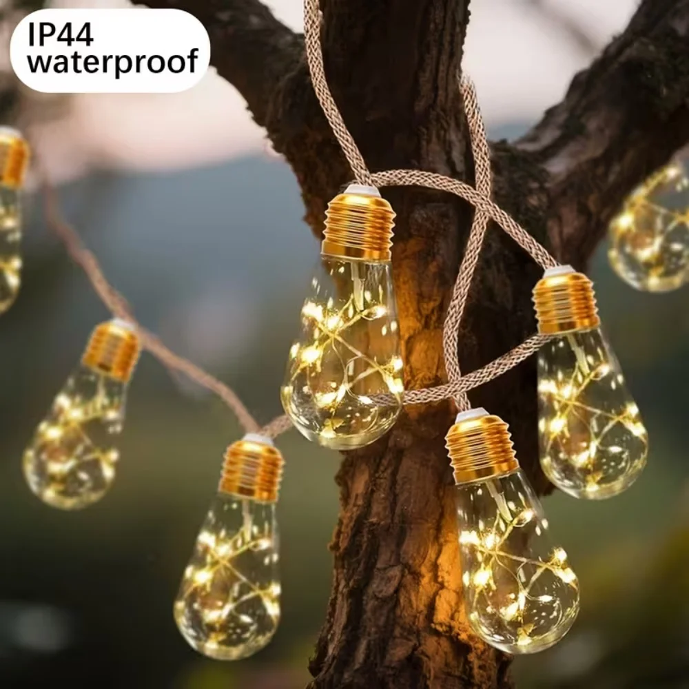 16/10 LED Solar Hemp Rope Fairy String Lights Waterproof Outdoor Decorative Lights With 8 Modes For Patio Garden Party Decor - الصورة 2