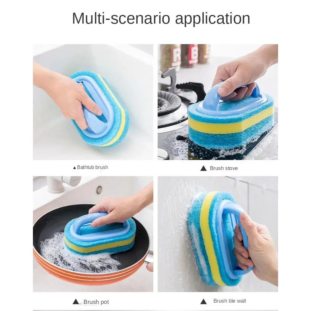 Sponge Cleaning Brush With Handle Bathtub Tile Scrub Brush Kitchen Bathroom Cleaning Household Supplies - الصورة 7