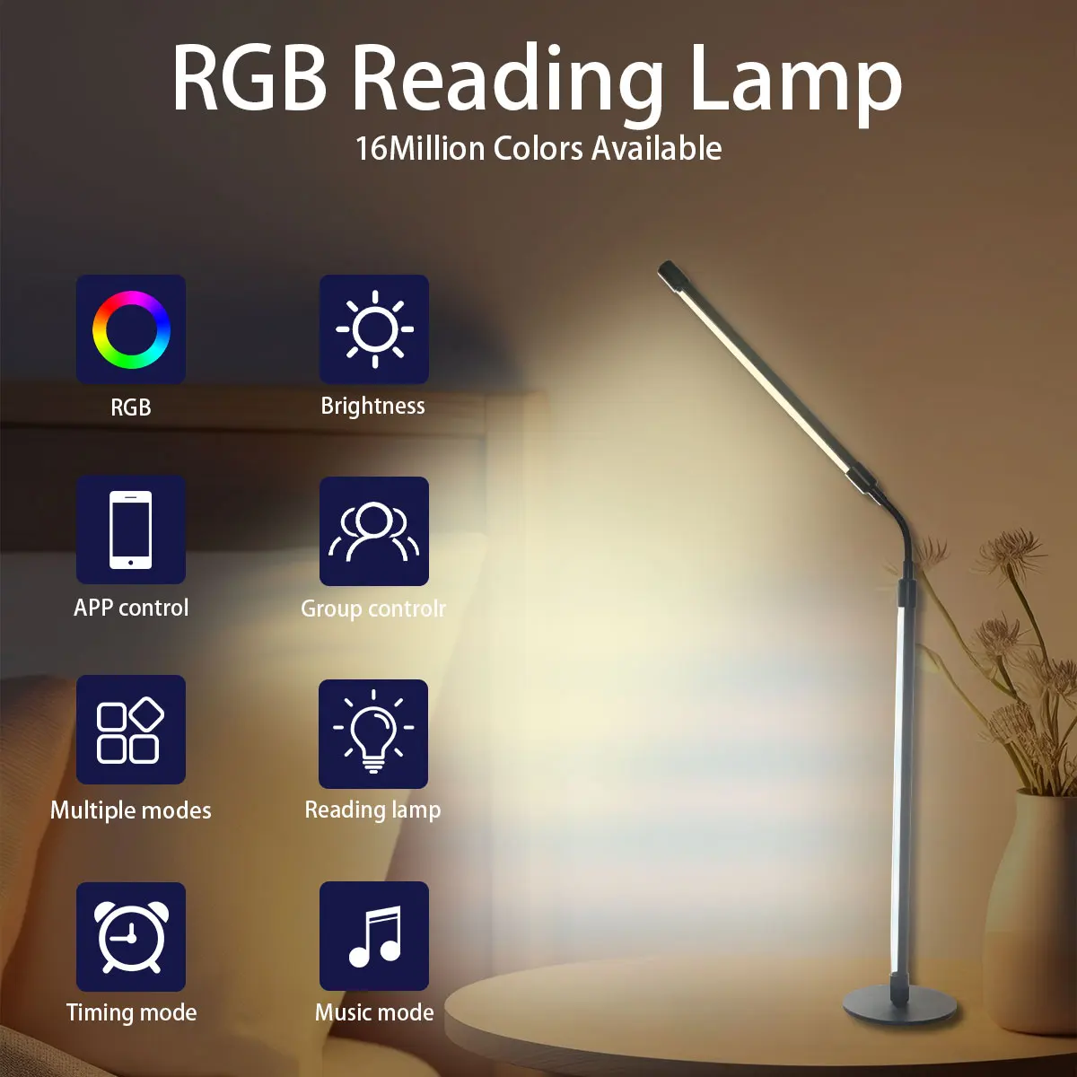 Smart Rgb Color-Changing Led Desk Lamp, Multifunctional Color-Adjustable Desk Lamp, Flexible Gooseneck That Can Rotate 360 Degrees, with Music Synchronization, App Control, DIY Mode, Suitable for Living Room, Bedroom, Game Room - الصورة 2