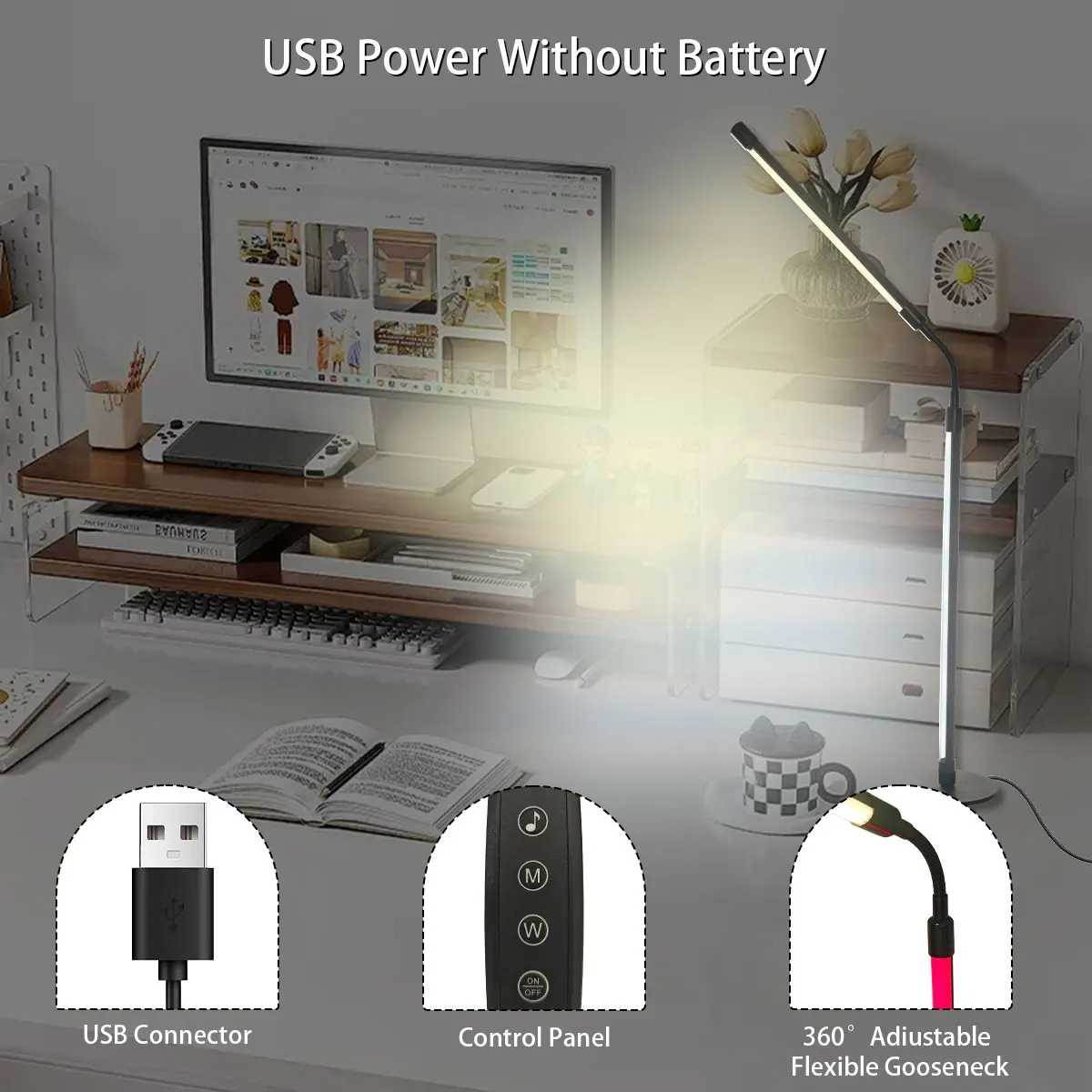 Smart Rgb Color-Changing Led Desk Lamp, Multifunctional Color-Adjustable Desk Lamp, Flexible Gooseneck That Can Rotate 360 Degrees, with Music Synchronization, App Control, DIY Mode, Suitable for Living Room, Bedroom, Game Room - الصورة 3