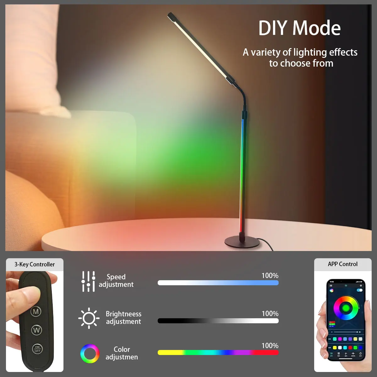Smart Rgb Color-Changing Led Desk Lamp, Multifunctional Color-Adjustable Desk Lamp, Flexible Gooseneck That Can Rotate 360 Degrees, with Music Synchronization, App Control, DIY Mode, Suitable for Living Room, Bedroom, Game Room - الصورة 4