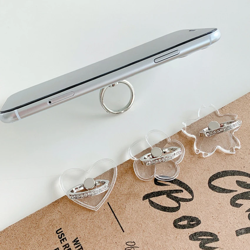 Cell Phone Ring Holder Stand, 360 Degree Rotation Finger Ring Kickstand, Metal Phone Grip with Crystal Diamonds, Clear Base - الصورة 2