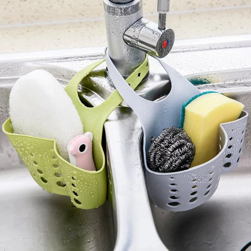Sink Shelf Soap Sponge Holder Kitchen Accessories Utensils Organizer Bag Adjustable Snap Storage Shelf Bathroom Drain Basket - الصورة 2