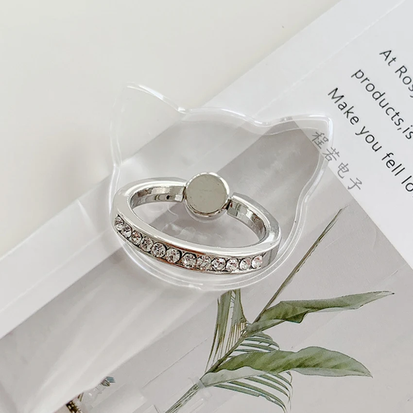 Cell Phone Ring Holder Stand, 360 Degree Rotation Finger Ring Kickstand, Metal Phone Grip with Crystal Diamonds, Clear Base - الصورة 4