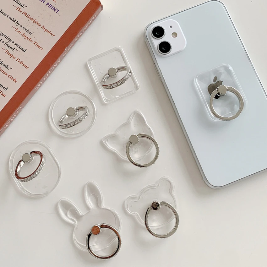 Cell Phone Ring Holder Stand, 360 Degree Rotation Finger Ring Kickstand, Metal Phone Grip with Crystal Diamonds, Clear Base - الصورة 3