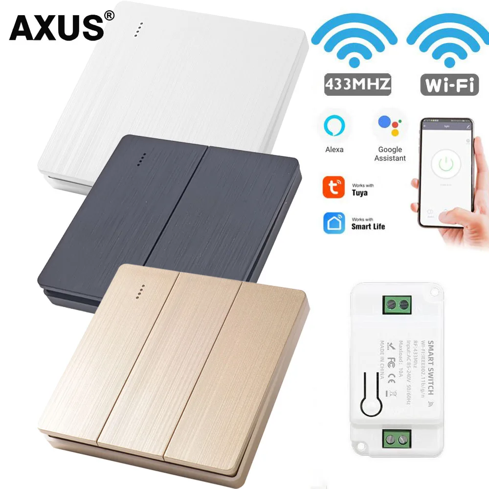 AXUS WiFi Push Button Switch Tuya Wall Smart RF 433Mhz Light Switch Wireless Remote Controller Relay Module Google Home Alexa