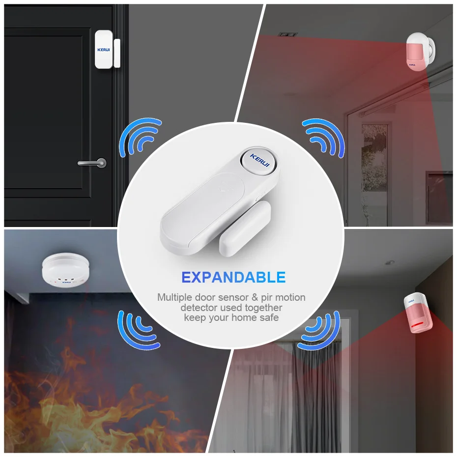 KERUI Wireless Door/Windows Sensor Alarm 300ft 120dB Anti-Theft Smart Remote Control For Kids Cabinet Safety Home Security - الصورة 6