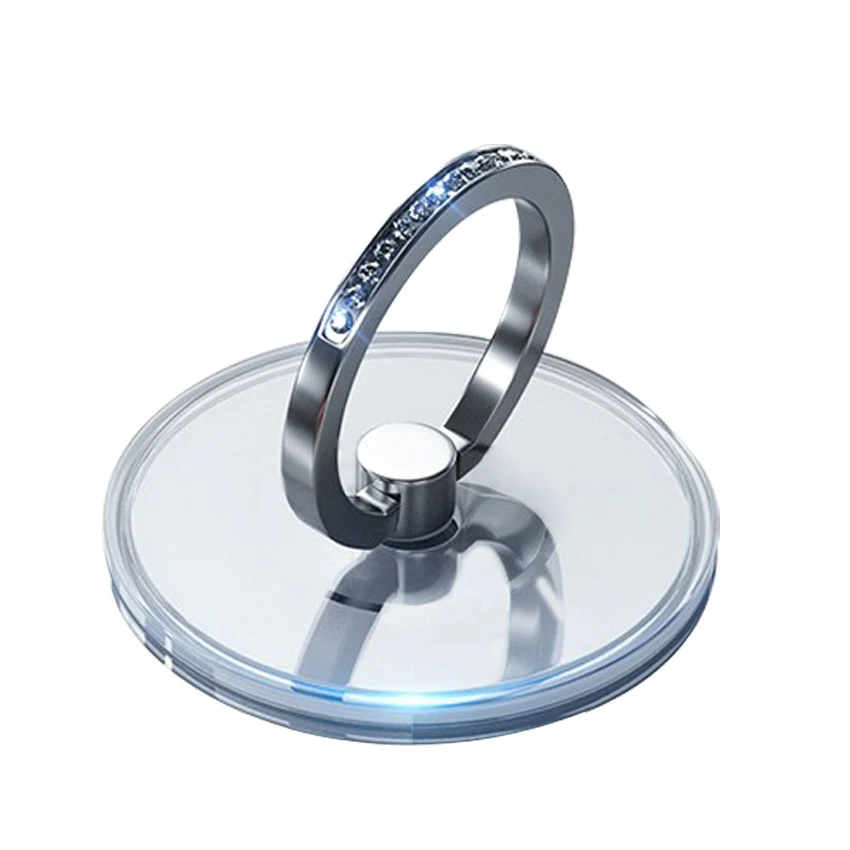 Cell Phone Ring Holder Stand, 360 Degree Rotation Finger Ring Kickstand, Metal Phone Grip with Crystal Diamonds, Clear Base - الصورة 6