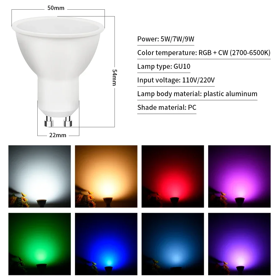 5W 7W 9W 220V 110V Tuya WiFi Smart GU10 LED Bulb Smart Life App GU10 LED Lamp Spotlight Works with Alexa Google Home Room Decor - الصورة 2