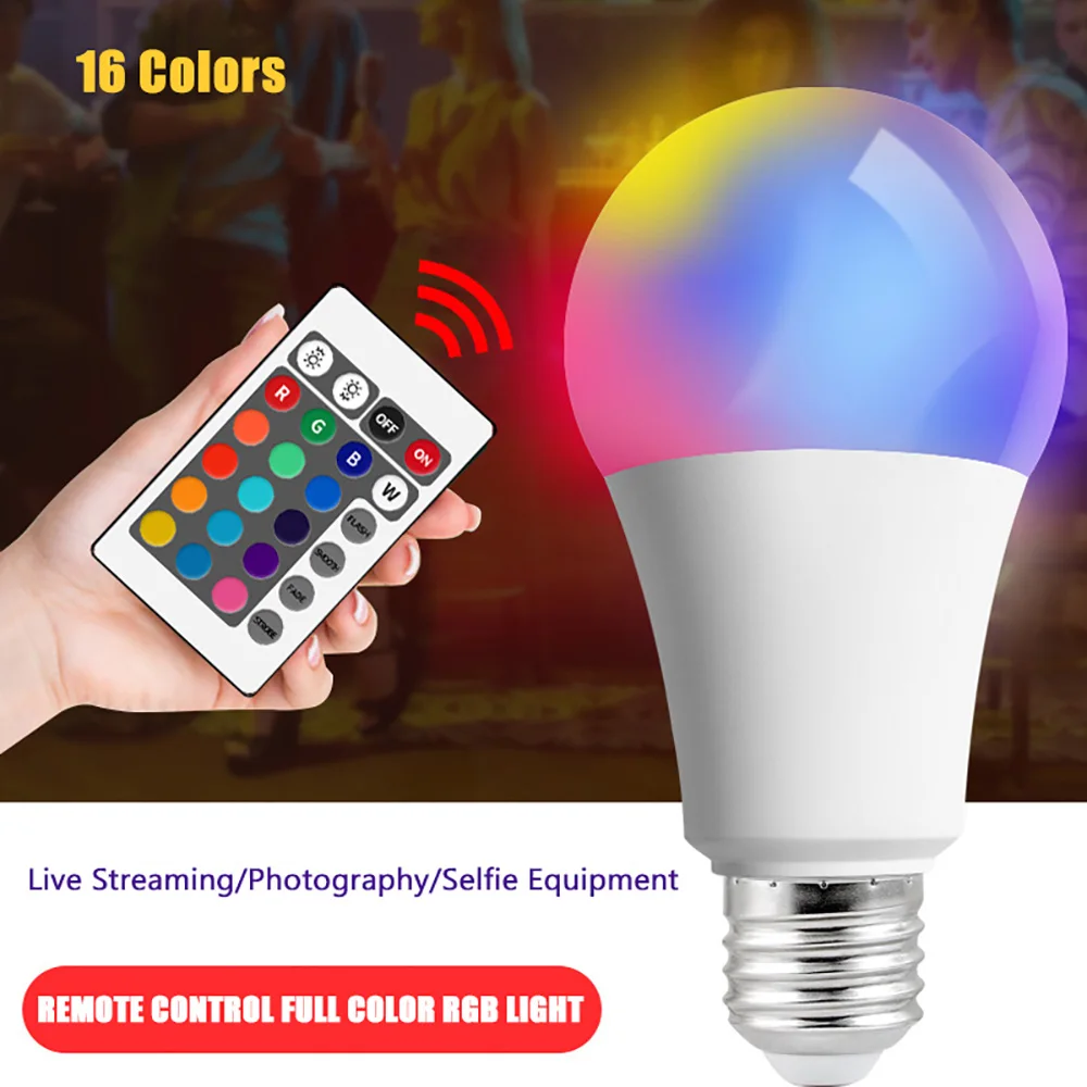 E27 RGB LED Light Bulb IR Remote Control RGBW Color Changing Smart Bulb AC 220V 230V for Home Party Decoration