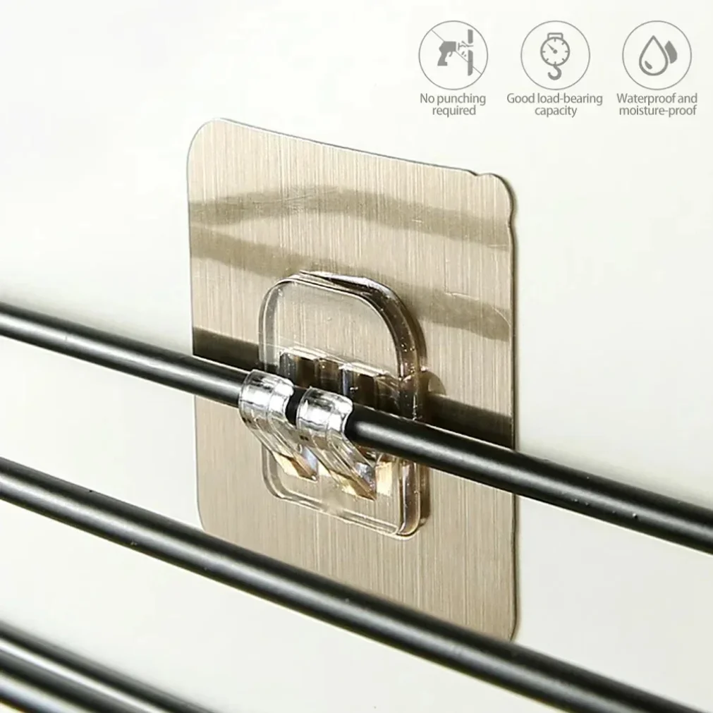 5pcs Wall Adhesive Hooks Transparent Wire Shelf Rack Hook Wall Mount Free Punch Kitchen Bathroom Non Trace Stickers Holder - الصورة 4