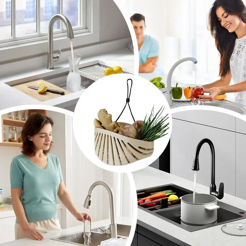 Sponge Holder For Sink Sink Basket For Sponges In Shell Shape Kitchen Sink Shelf With Lanyard Soap Sponge Drain Rack For - الصورة 4