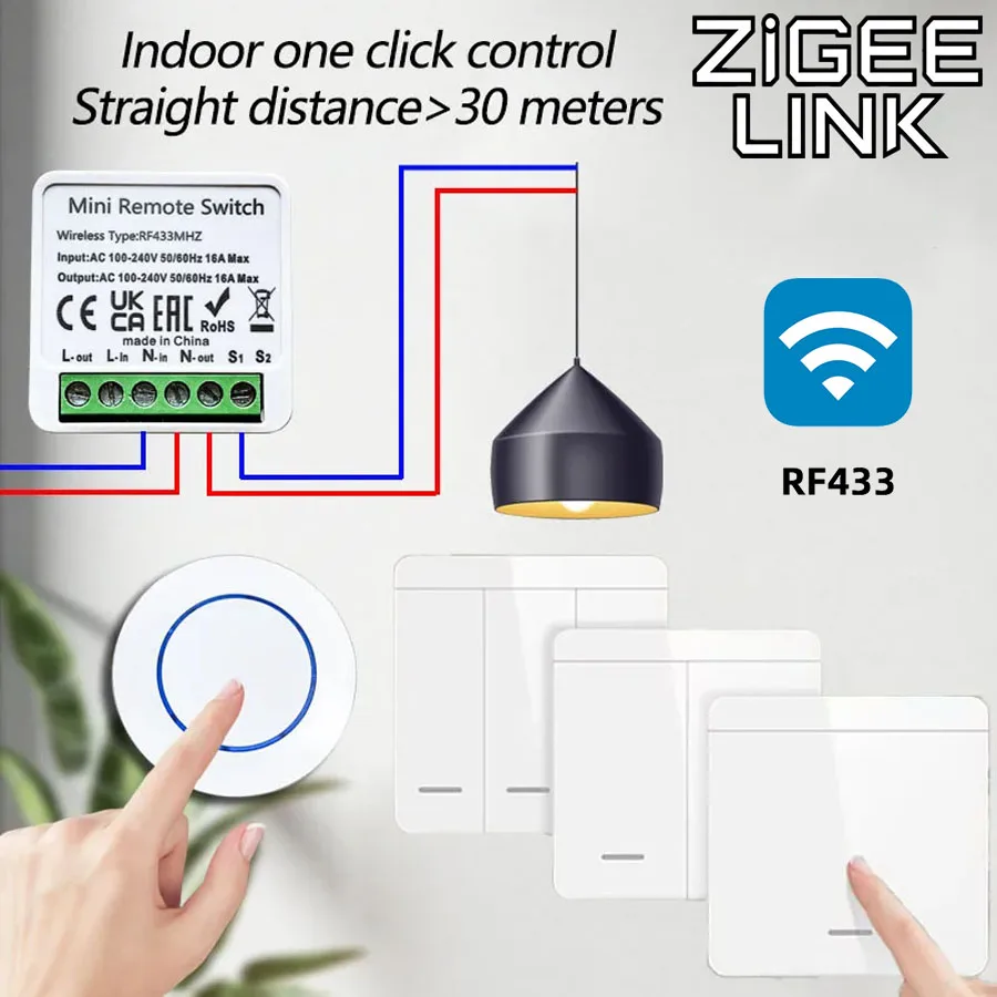 RF433 Smart Wireless Switch Relay Module 1/2/3 Gang Wall Panel Switch Mini Round Panel Switch AC100V~240V For Home LED Lamp Fan