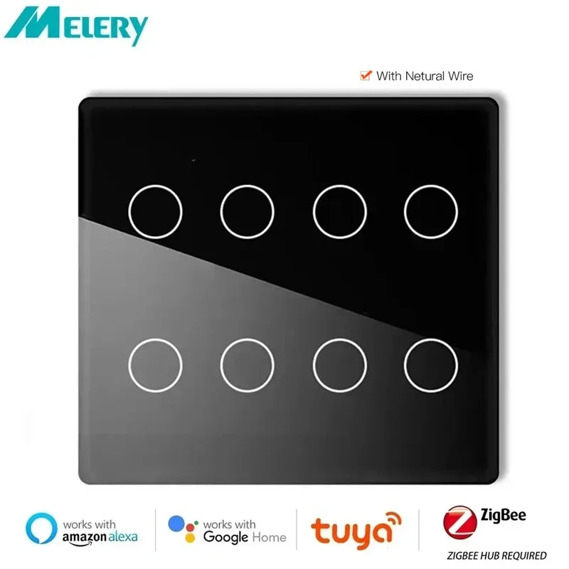 Brazil Tuya Zigbee Light Switch Touch Sensor Panel Tuya Smart Life Neutral Wire 4/6/8 Gang Remote by Alexa Dot Google Home - الصورة 3