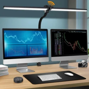 Led Desk Lamp for Office Home, Eye Caring Architect lamp with Clamp, Dual Screen Computer Monitor Gooseneck Smart Desk Lights