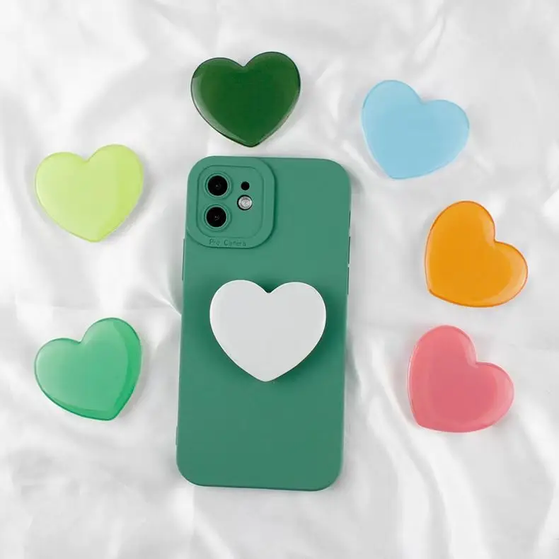 Solid Color Heart-shaped Phone Holder Lazy Bracket Simple Cute Crystal Retractable Expandable Base For iPhone